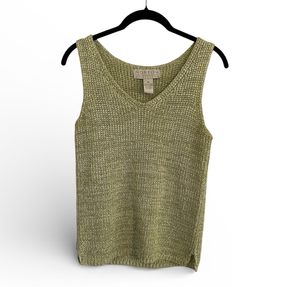 Norton McNaughton Women’s knit tank top Green/ cream size medium
